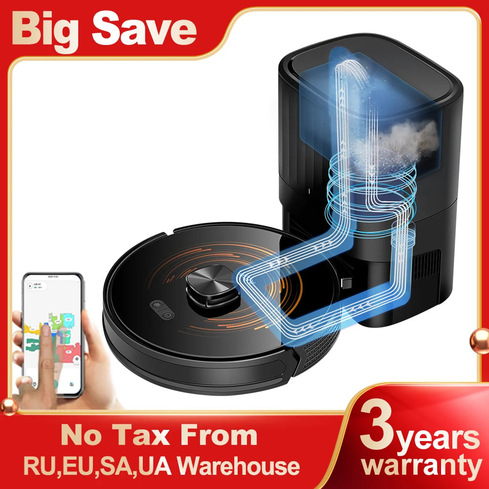 Robot Vacuum Cleaner ABIR K30 with Auto-empty Dock, 6500PA Suction, Multi-Floor Maping, Customized Wet Dry Room Cleaning