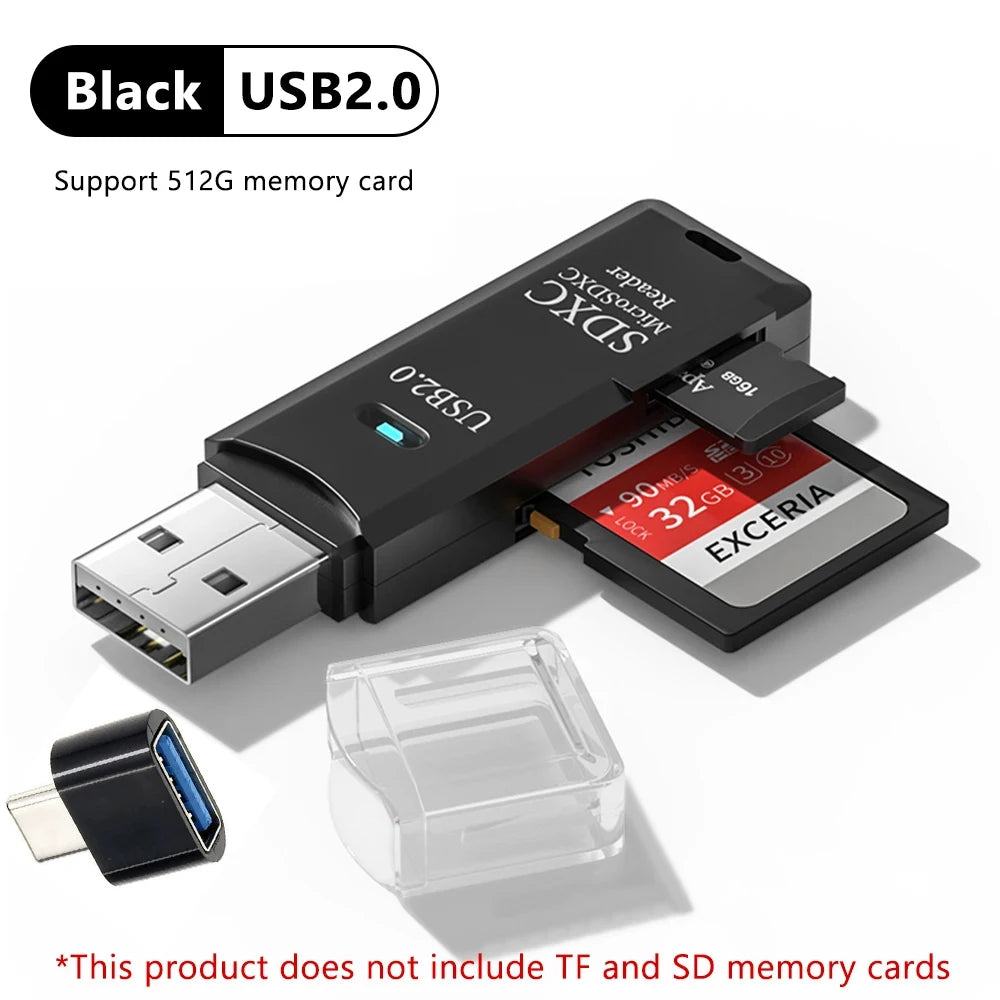 Tutew Multi Functional 2 In 1 High-speed USB 3.0/2.0 Card Reader Supports TF+SD Computer Tablet Camera Laptop Car Mounted