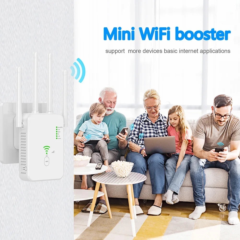 Dual-Band WiFi Repeater - 1200Mbps, Boosts 2.4G & 5G WiFi Signal, 802.11ac Gigabit Amplifier with WPS