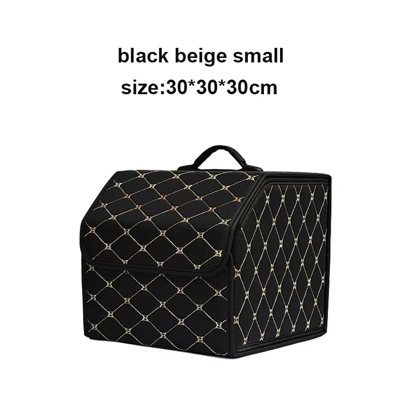 Car Trunk Organizer Box, Large Capacity, Auto Multiuse Tools, Storage Bag, Stowing, Tidying, Leather, Folding for Emergency