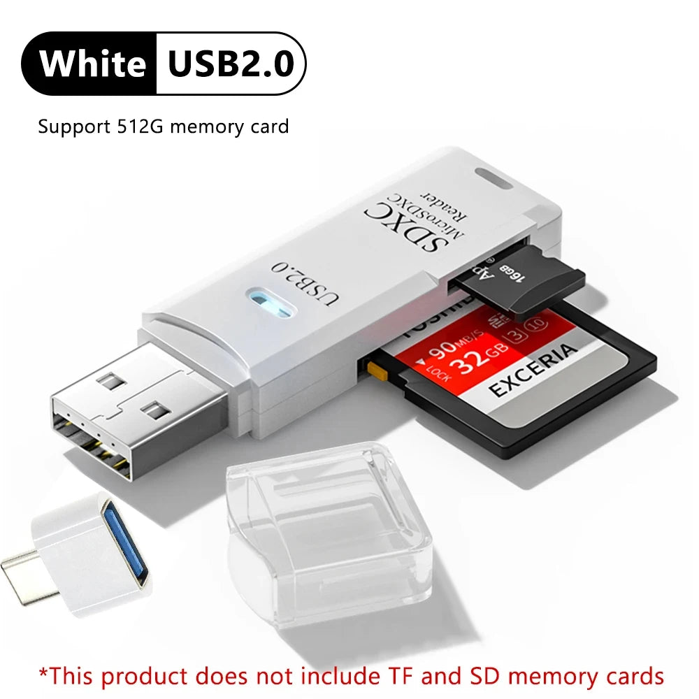 Tutew Multi Functional 2 In 1 High-speed USB 3.0/2.0 Card Reader Supports TF+SD Computer Tablet Camera Laptop Car Mounted