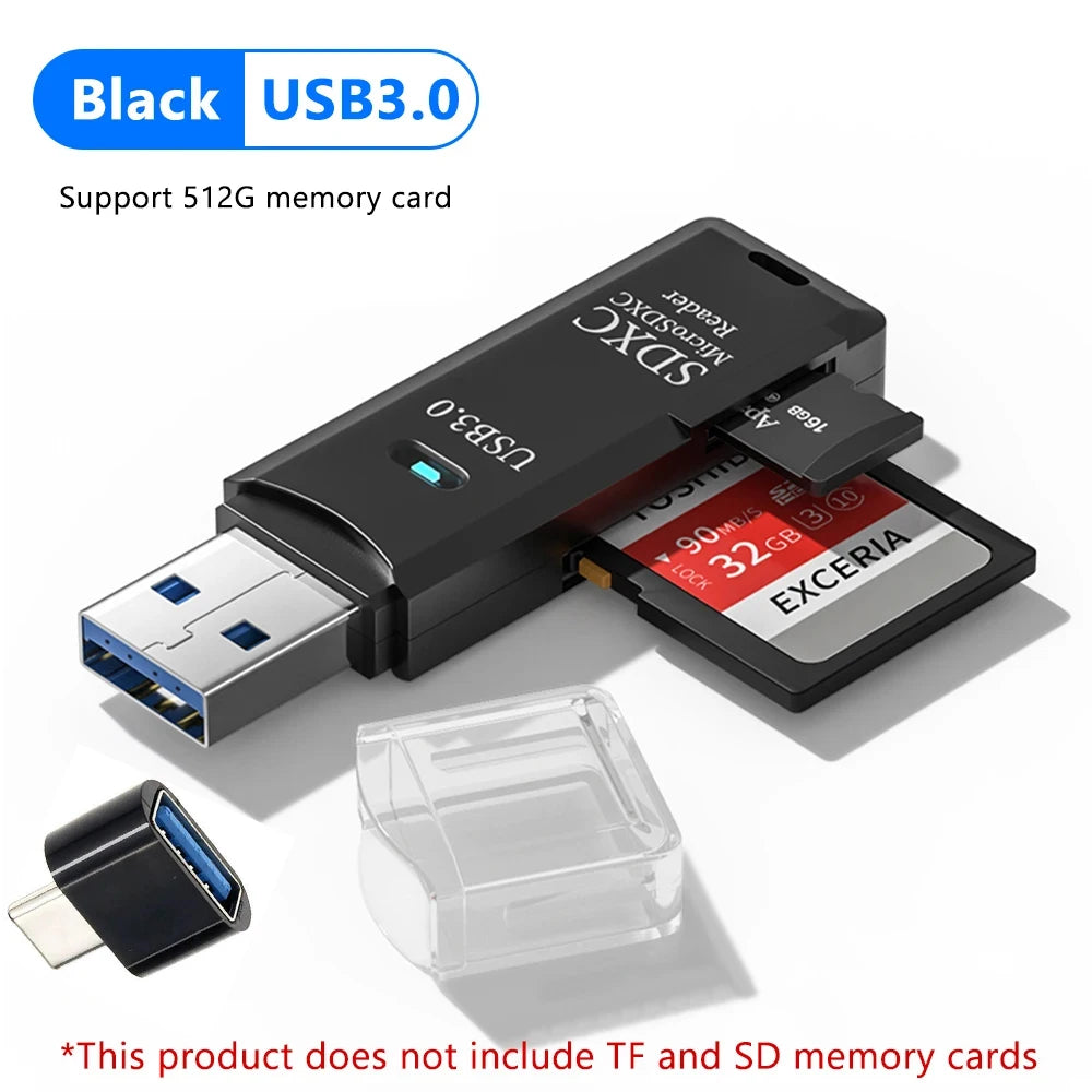 Tutew Multi Functional 2 In 1 High-speed USB 3.0/2.0 Card Reader Supports TF+SD Computer Tablet Camera Laptop Car Mounted